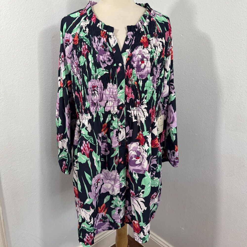 Caffe Marrahesh Blouse Womens XL Floral Smoked Tropical‎ Vacation Beachy